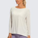 Women's Pima Cotton Boat Neck Long Sleeve Shirts Iced Iris