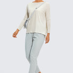 Women's Pima Cotton Boat Neck Long Sleeve Shirts Iced Iris