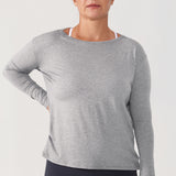 Women's Pima Cotton Boat Neck Long Sleeve Shirts Heathered Medium Grey