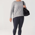 Women's Pima Cotton Boat Neck Long Sleeve Shirts Heathered Medium Grey