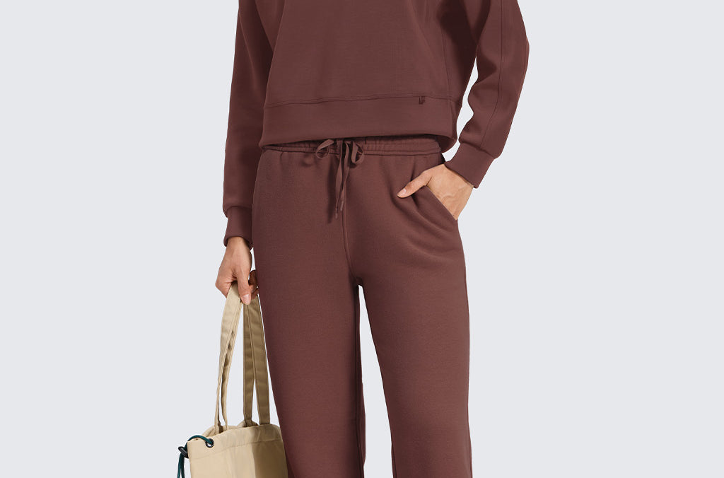 CRZ YOGA Women's Cotton Fleece Lined Sweatpants 30" Pomegranate