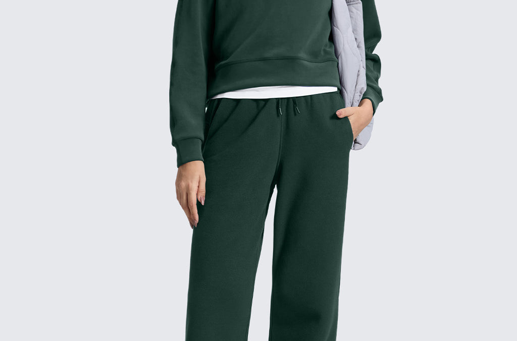 CRZ YOGA Women's Cotton Fleece Lined Sweatpants 30" Black