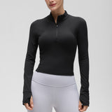 CRZ YOGA Women's Half Zip Long Sleeve Cropped Top Black
