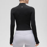 CRZ YOGA Women's Half Zip Long Sleeve Cropped Top Black