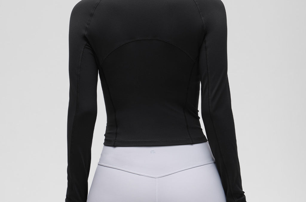 CRZ YOGA Women's Half Zip Long Sleeve Cropped Top Black