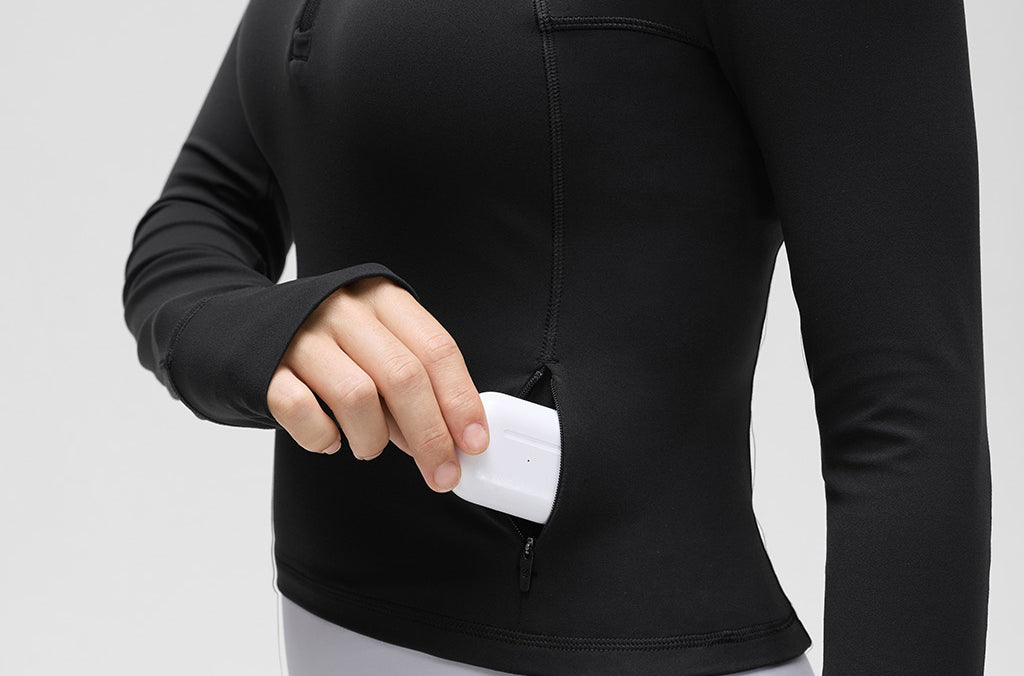 CRZ YOGA Women's Half Zip Long Sleeve Cropped Top Black