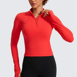 CRZ YOGA Women's Half Zip Long Sleeve Cropped Top Deep Red