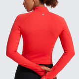 CRZ YOGA Women's Half Zip Long Sleeve Cropped Top Deep Red