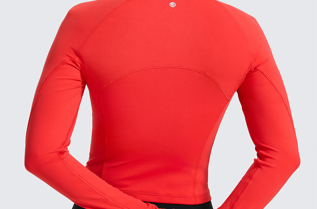CRZ YOGA Women's Half Zip Long Sleeve Cropped Top Deep Red