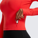 CRZ YOGA Women's Half Zip Long Sleeve Cropped Top Deep Red