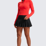 CRZ YOGA Women's Half Zip Long Sleeve Cropped Top Deep Red