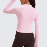 CRZ YOGA Women's Half Zip Long Sleeve Cropped Top Pink Peony