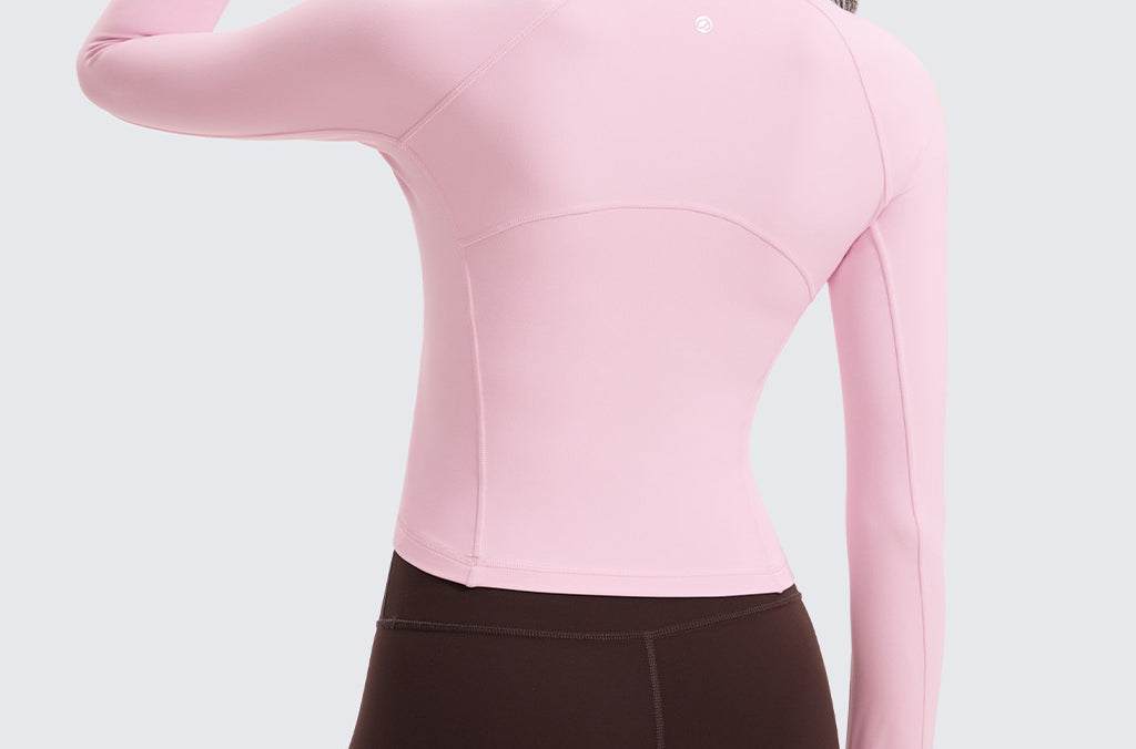 CRZ YOGA Women's Half Zip Long Sleeve Cropped Top Pink Peony