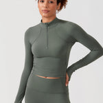 CRZ YOGA Women's Half Zip Long Sleeve Cropped Top Grey Sage