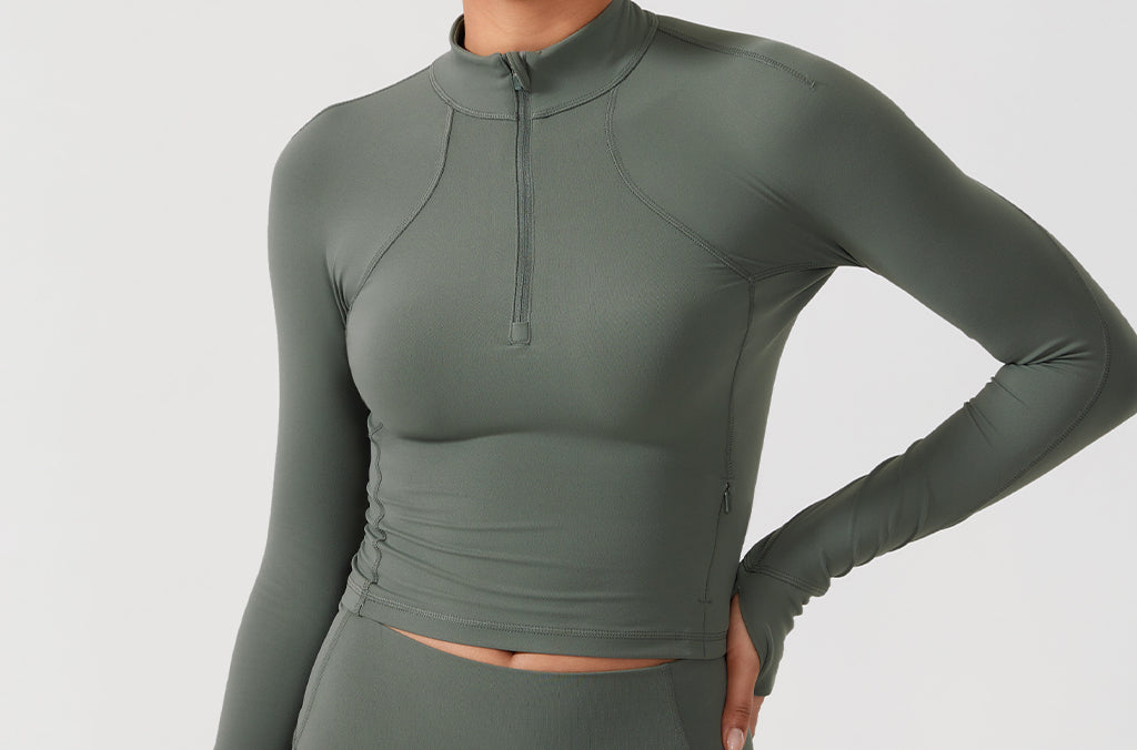 CRZ YOGA Women's Half Zip Long Sleeve Cropped Top Grey Sage