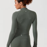 CRZ YOGA Women's Half Zip Long Sleeve Cropped Top Grey Sage