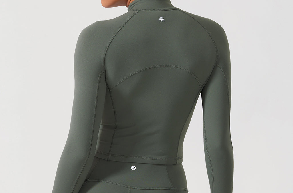 CRZ YOGA Women's Half Zip Long Sleeve Cropped Top Grey Sage