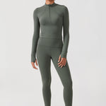 CRZ YOGA Women's Half Zip Long Sleeve Cropped Top Grey Sage