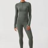 CRZ YOGA Women's Half Zip Long Sleeve Cropped Top Grey Sage