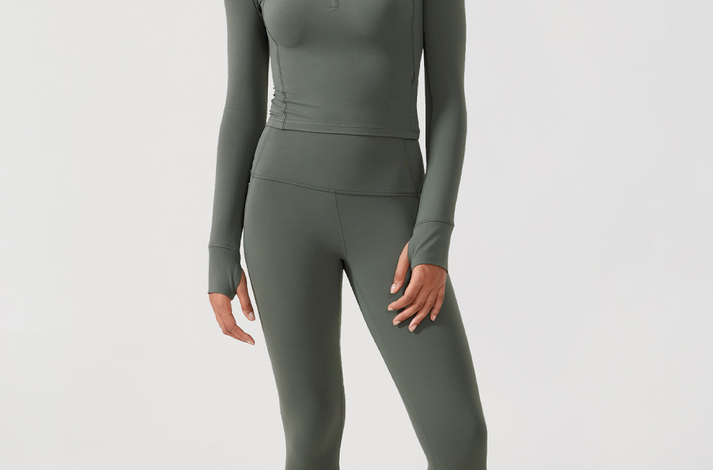 CRZ YOGA Women's Half Zip Long Sleeve Cropped Top Grey Sage