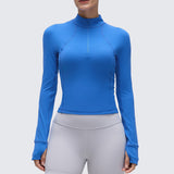CRZ YOGA Women's Half Zip Long Sleeve Cropped Top Sparkle Blue