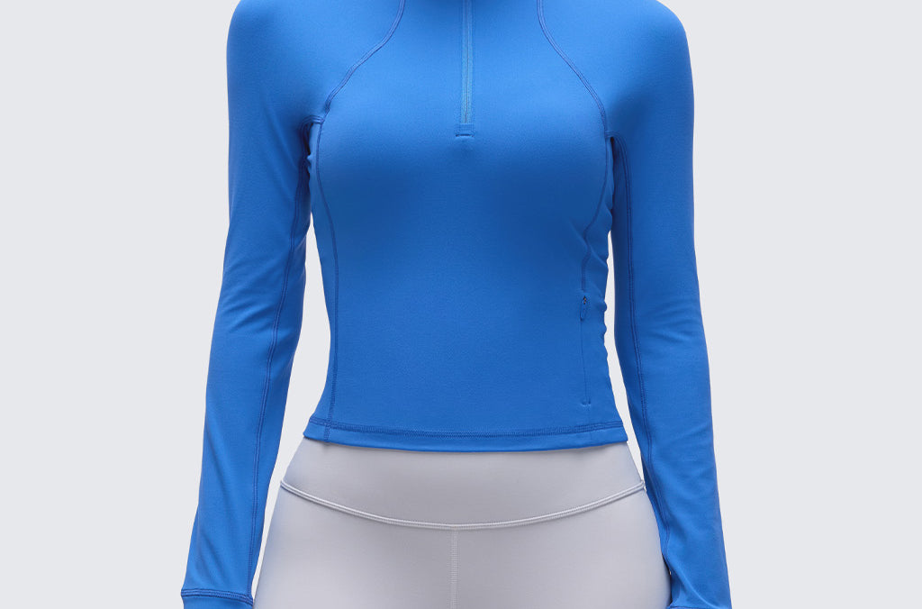 CRZ YOGA Women's Half Zip Long Sleeve Cropped Top Sparkle Blue