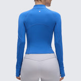 CRZ YOGA Women's Half Zip Long Sleeve Cropped Top Sparkle Blue