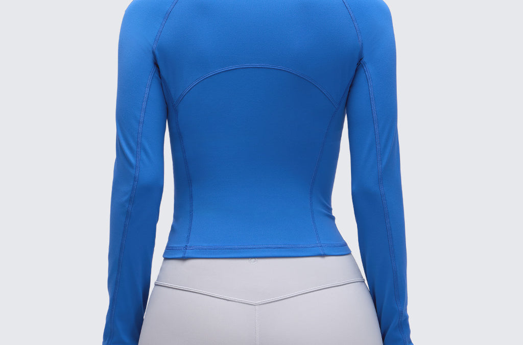 CRZ YOGA Women's Half Zip Long Sleeve Cropped Top Sparkle Blue