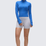 CRZ YOGA Women's Half Zip Long Sleeve Cropped Top Sparkle Blue