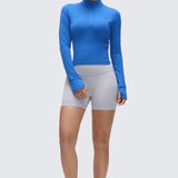 CRZ YOGA Women's Half Zip Long Sleeve Cropped Top Sparkle Blue