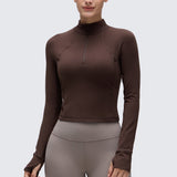 CRZ YOGA Women's Half Zip Long Sleeve Cropped Top Hot Fudge Brown