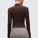 CRZ YOGA Women's Half Zip Long Sleeve Cropped Top Hot Fudge Brown