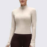 CRZ YOGA Women's Half Zip Long Sleeve Cropped Top Mojave Tan