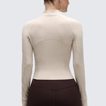 CRZ YOGA Women's Half Zip Long Sleeve Cropped Top Mojave Tan