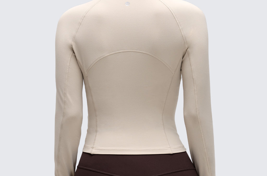 CRZ YOGA Women's Half Zip Long Sleeve Cropped Top Mojave Tan