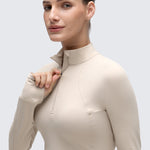 CRZ YOGA Women's Half Zip Long Sleeve Cropped Top Mojave Tan