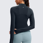 CRZ YOGA Women's Half Zip Long Sleeve Cropped Top True Navy