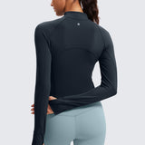 CRZ YOGA Women's Half Zip Long Sleeve Cropped Top True Navy
