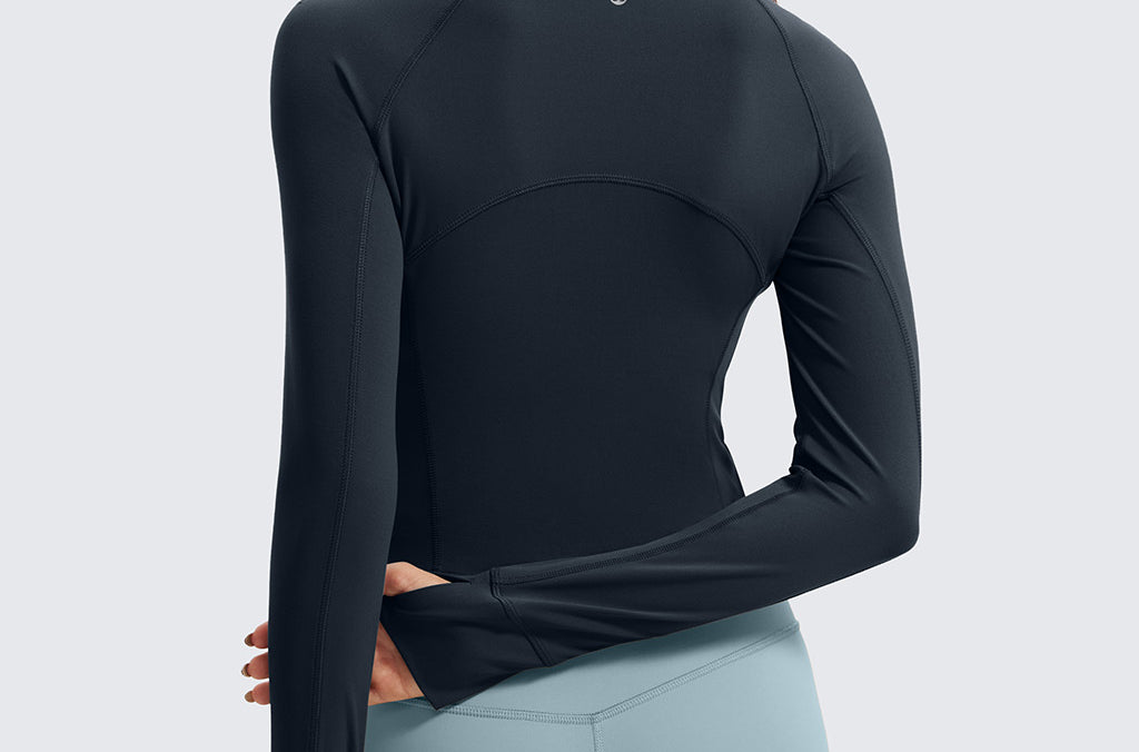 CRZ YOGA Women's Half Zip Long Sleeve Cropped Top True Navy