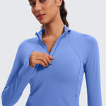 CRZ YOGA Women's Half Zip Long Sleeve Cropped Top Wild Indigo