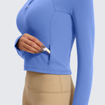 CRZ YOGA Women's Half Zip Long Sleeve Cropped Top Wild Indigo