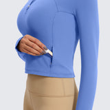 CRZ YOGA Women's Half Zip Long Sleeve Cropped Top Wild Indigo