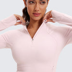 CRZ YOGA Women's Half Zip Long Sleeve Cropped Top Strawberry Pink