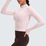 CRZ YOGA Women's Half Zip Long Sleeve Cropped Top Strawberry Pink