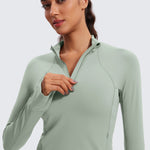 CRZ YOGA Women's Half Zip Long Sleeve Cropped Top Green Palm Court