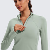 CRZ YOGA Women's Half Zip Long Sleeve Cropped Top Green Palm Court