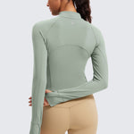 CRZ YOGA Women's Half Zip Long Sleeve Cropped Top Green Palm Court