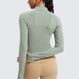 CRZ YOGA Women's Half Zip Long Sleeve Cropped Top Green Palm Court