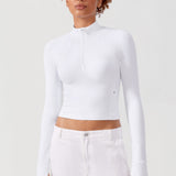 CRZ YOGA Women's Half Zip Long Sleeve Cropped Top White
