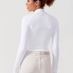 CRZ YOGA Women's Half Zip Long Sleeve Cropped Top White